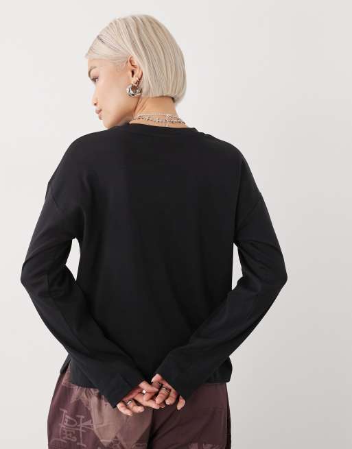 Noisy May – Svart t-shirt i regular fit med långa ärmar, 3 av 4