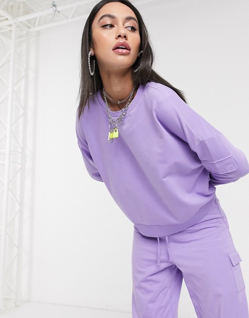 Noisy May sweatshirt co-ord with pocket detail in lilac