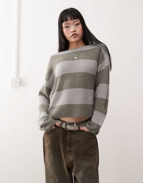 Noisy May sweater in gray stripe - view 1
