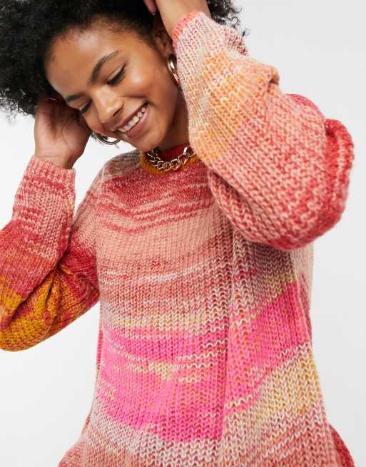 Noisy May color block sweater in orange & pink