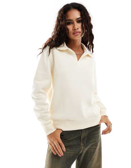 Noisy May - Sweater met open polokraag in crème
