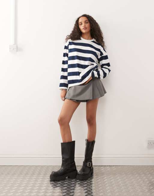 Noisy May sweatshirt in white & navy stripe, 2 of 4