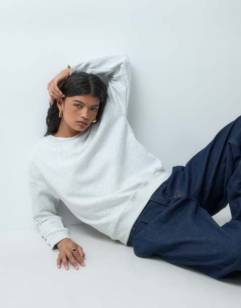 Noisy May sweatshirt med rund hals i lysegrå - view 1