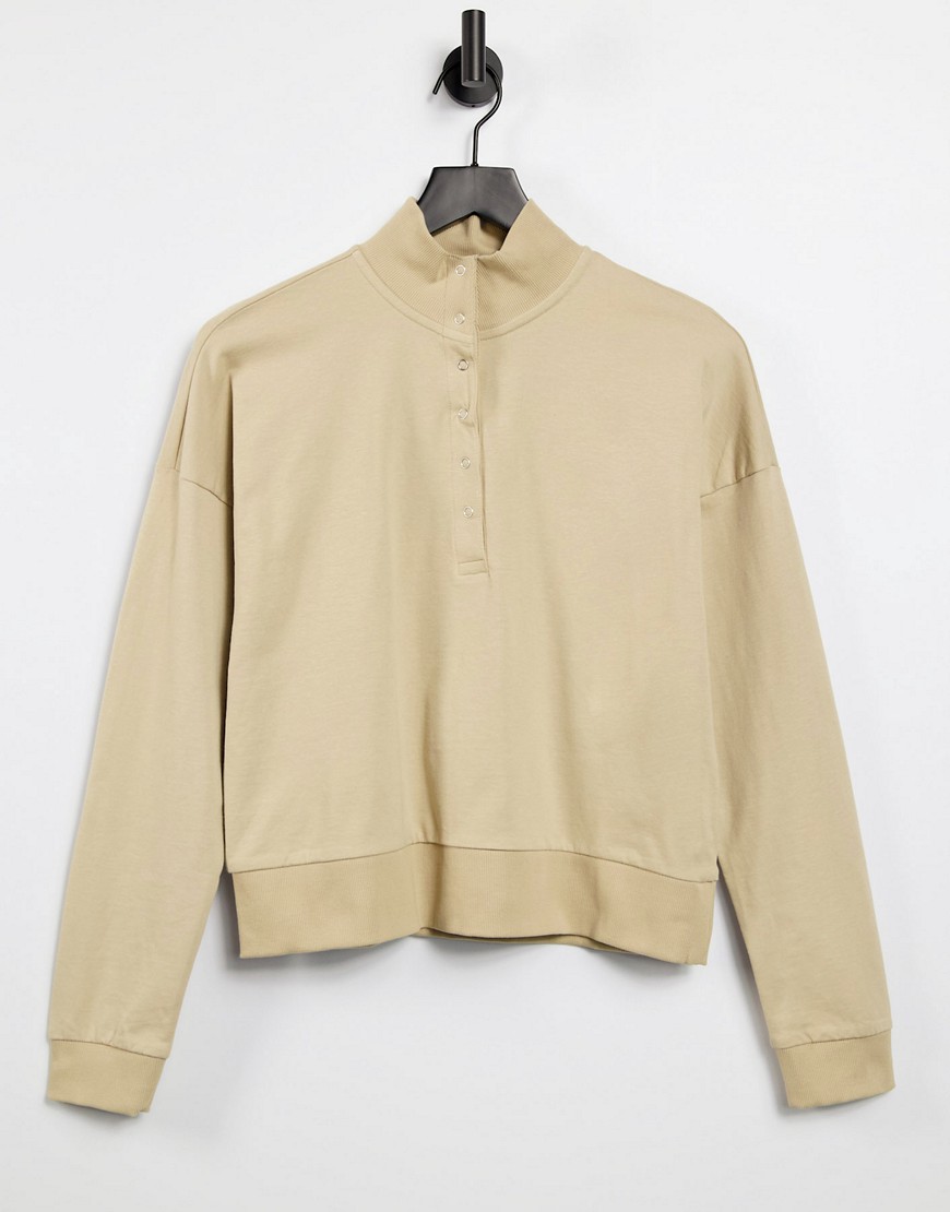 Noisy May - Sweatshirt met opstaande boord en drukknopen in beige-Neutraal