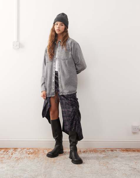 Noisy May denim shacket in washed grey