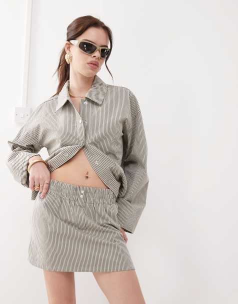 Noisy May boxer mini skirt co-ord in grey stripe