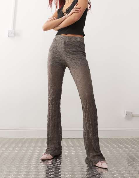 Noisy May – Szare koronkowe spodnie dzwony - view 1