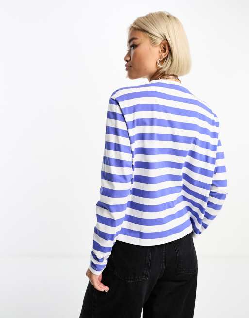 Noisy May - T-shirt à col échancré avec manches longues - Rayures bleues et blanches, 4 de 4
