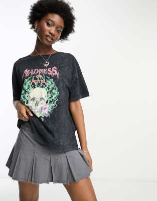 Noisy May skull t-shirt in acid wash black - ASOS Price Checker