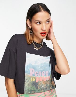 Noisy May - T-shirt avec motif « Peace is Power » en coton biologique - Noir