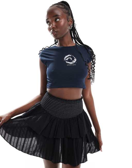 Noisy May - T-shirt crop top avec imprimé signe astrologique - Bleu marine