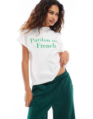 Noisy May - T-Shirt in Weiß mit „Pardon my French"-Grafik