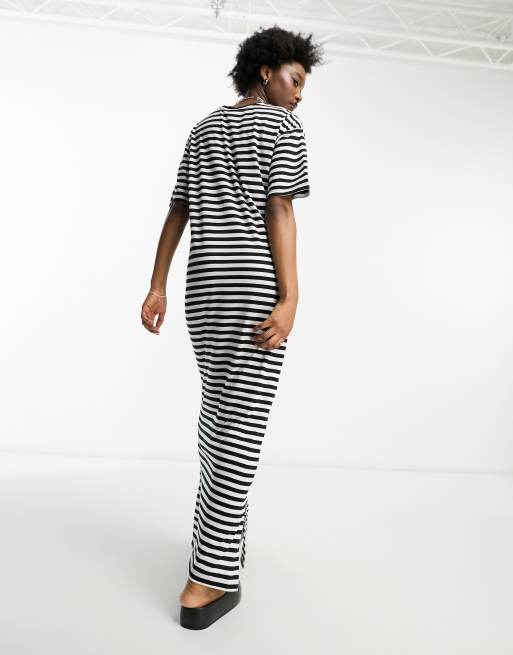 Noisy May - T-shirt-maxikjole med sorte og hvide striber, 3 af 4