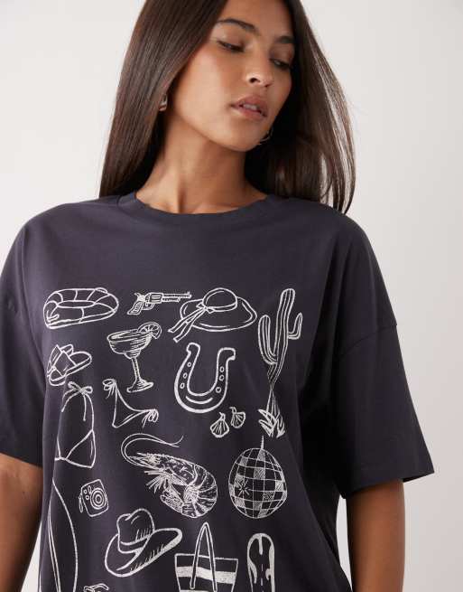 Noisy May - T-shirt oversize à imprimé estival - Anthracite, 4 de 4