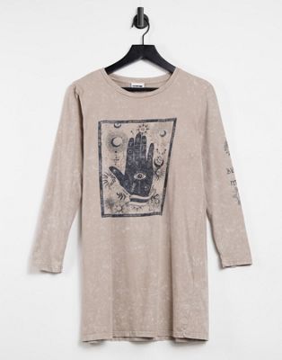 Noisy May long-sleeved oversized T-shirt with zodiac graphic in washed stone - ASOS Price Checker