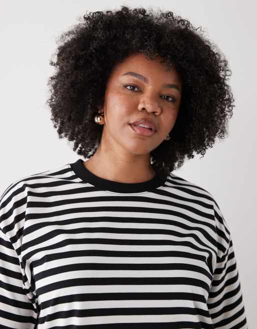 Noisy May - T-shirt squadrata nera a righe, 4 di 4