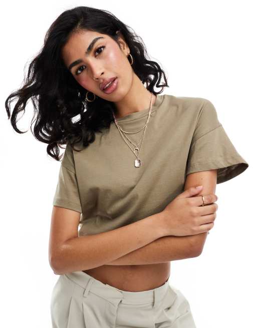 Noisy May - T-shirt verde salvia taglio corto