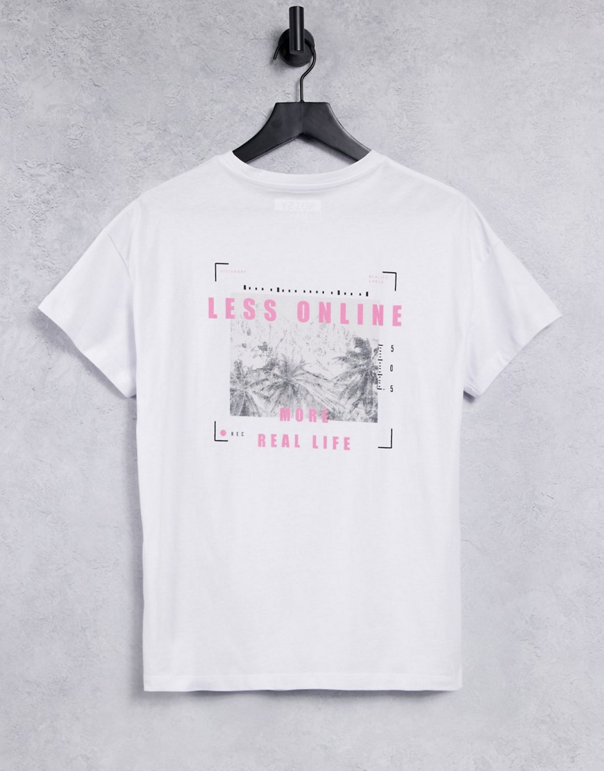 Noisy May t-shirt with slogan in white