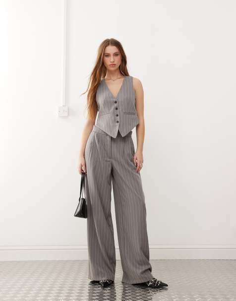 Noisy May tailored co-ord in grey pinstripe - view 1