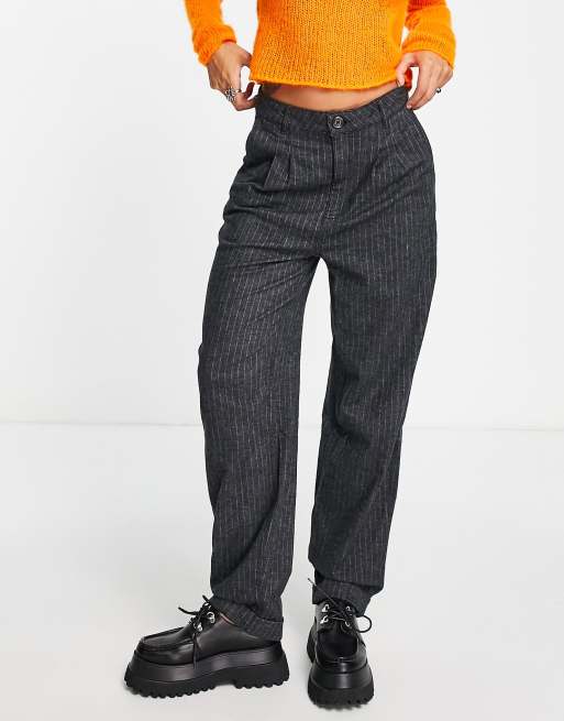 Reclaimed Vintage 90s wide straight leg pants in gray and white pinstripe