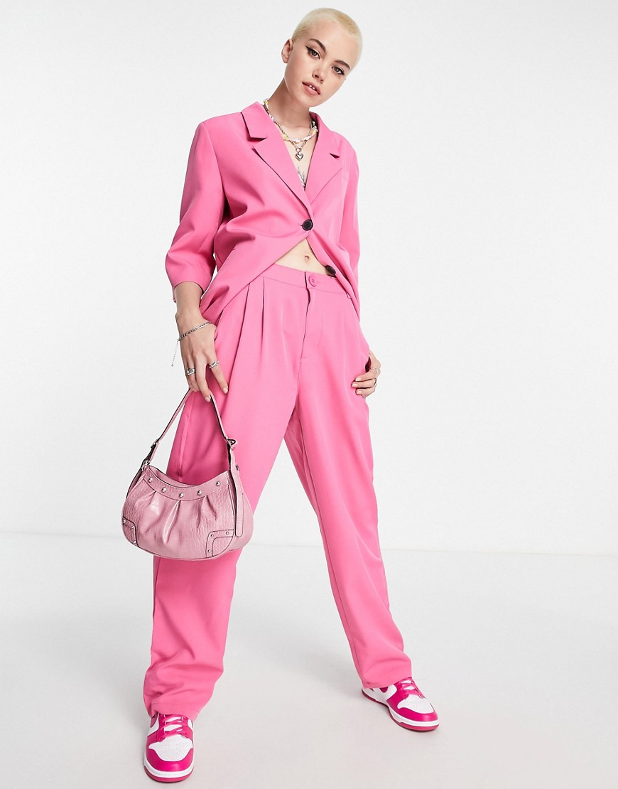 Noisy May tailored dad trousers in bright pink