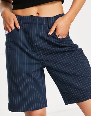 Noisy May tailored longline shorts co-ord in navy pinstripe