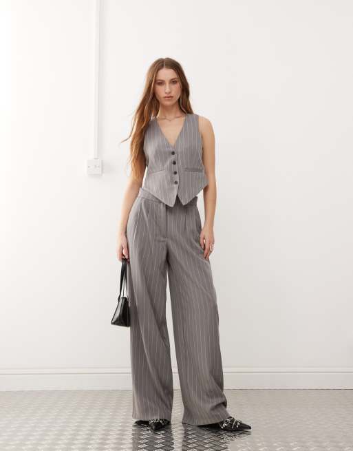 Noisy May tailored set in gray pinstripe