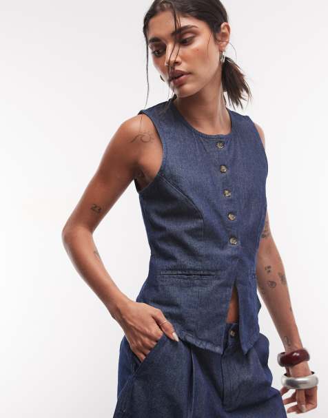 Noisy May tailored waistcoat in dark blue denim (part of a set) - view 1