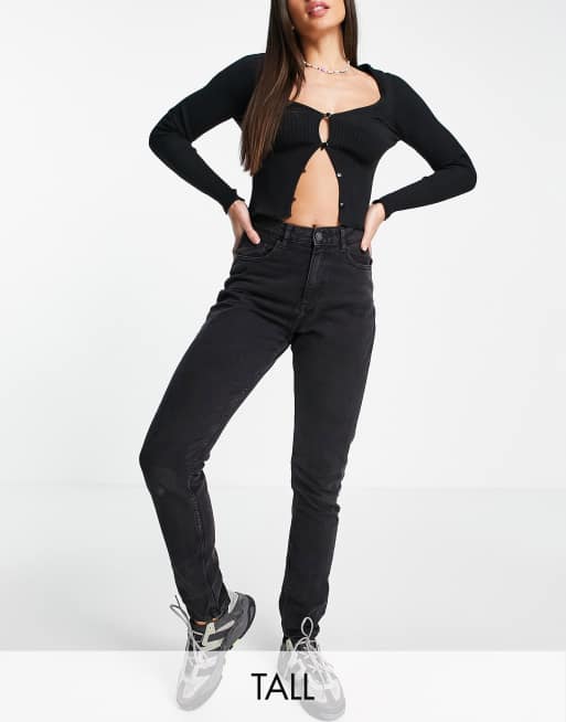 Noisy May Tall ankle grazer mom jean in black