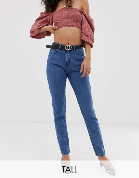 Noisy May Tall ankle grazer mom jean in blue