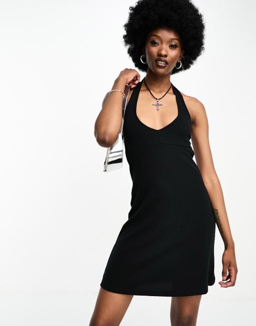 Black halter skater hot sale dress