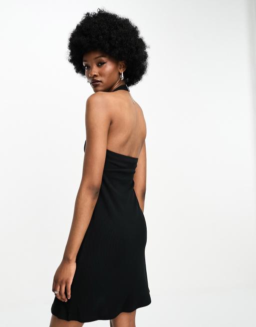 Black halter neck skater dress sale