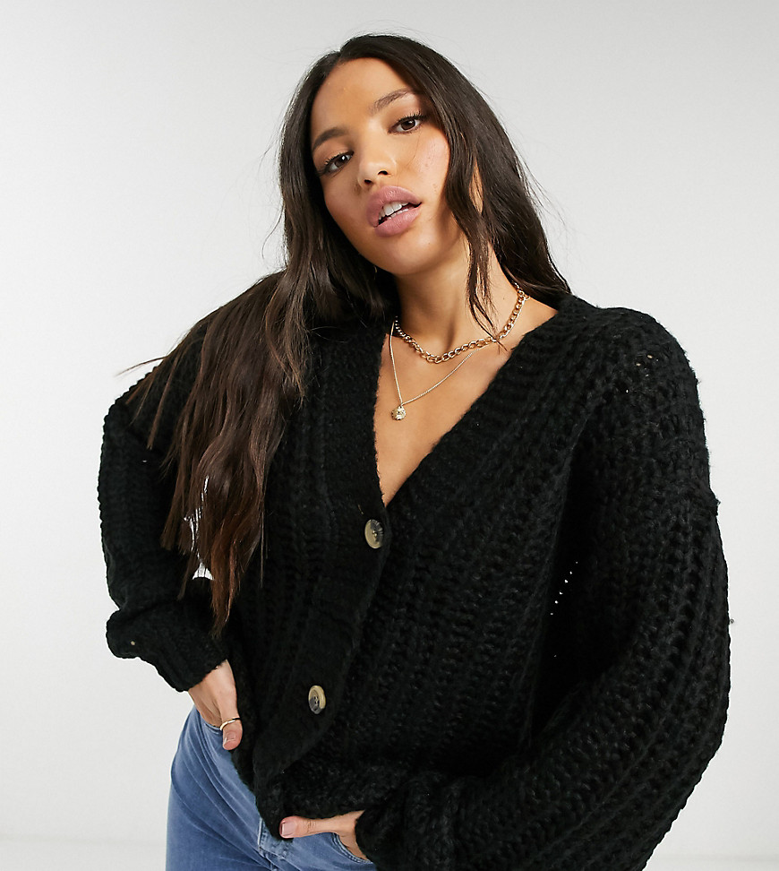 Noisy May Tall cable knit cardigan in black