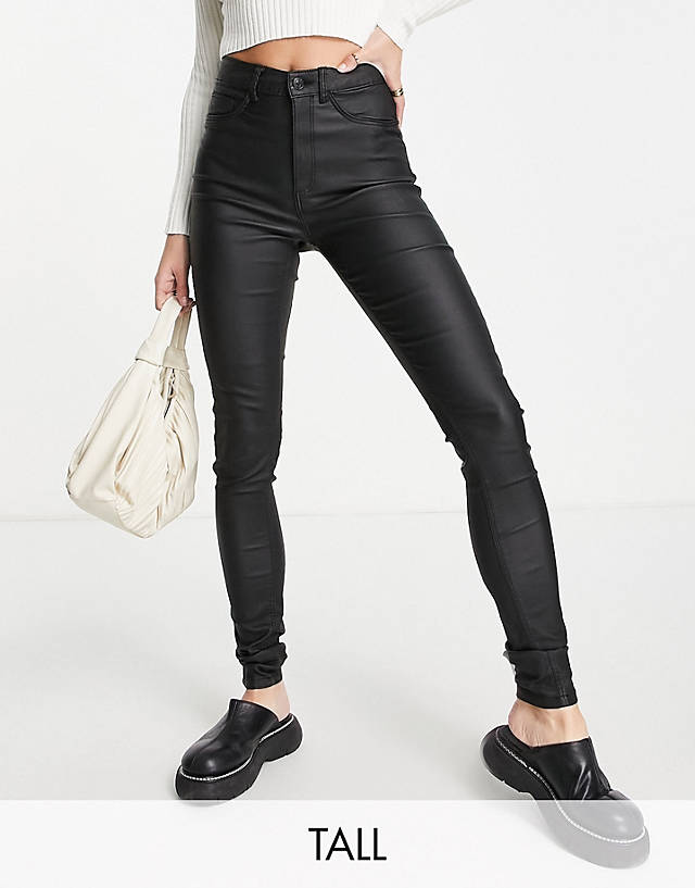 Noisy May Tall - callie coated skinny jeans in black
