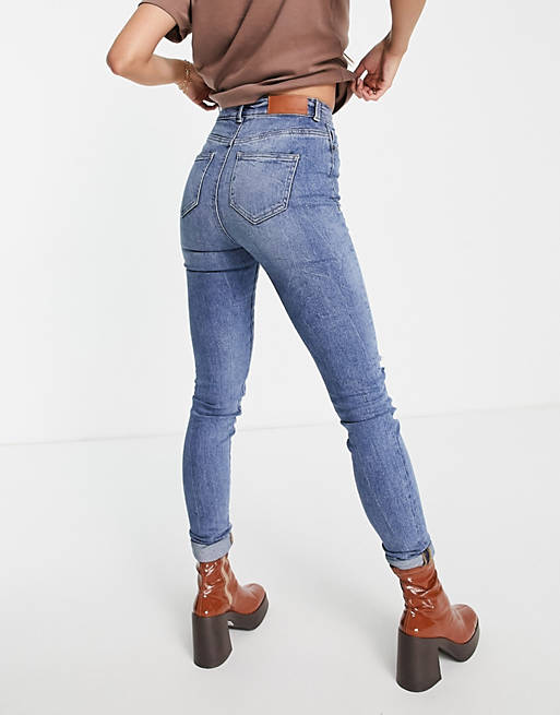Jeans Noisy May Tall Callie high waisted ripped knee skinny jeans in light blue 