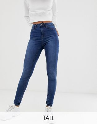 Noisy May Tall Callie high waisted skinny jeans in mid blue wash