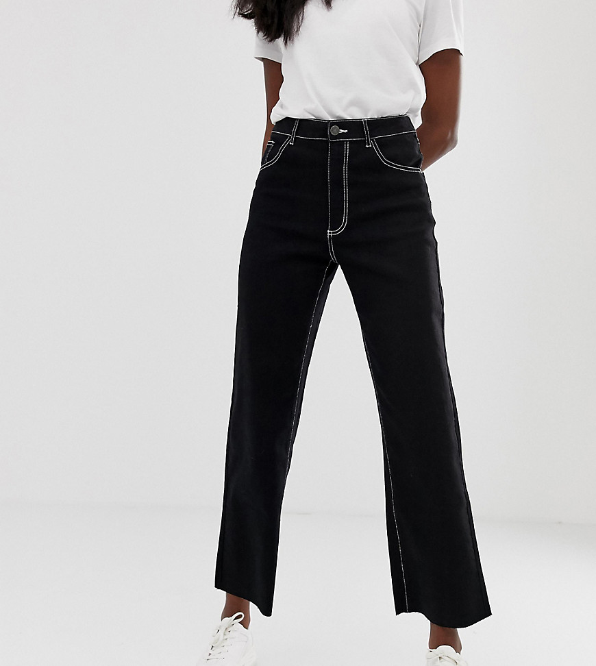 Noisy May Tall - Cropped jeans met wijde pijpen en contrasterende stiksels-Zwart