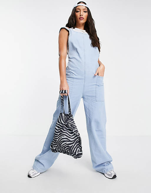  Noisy May Tall denim dungaree jumpsuit in light blue wash 