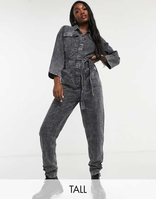 Noisy May Tall denim jumpsuit in black acid wash ASOS