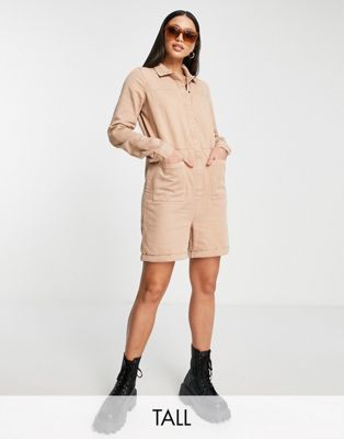 Noisy May Tall denim playsuit in beige - ASOS Price Checker