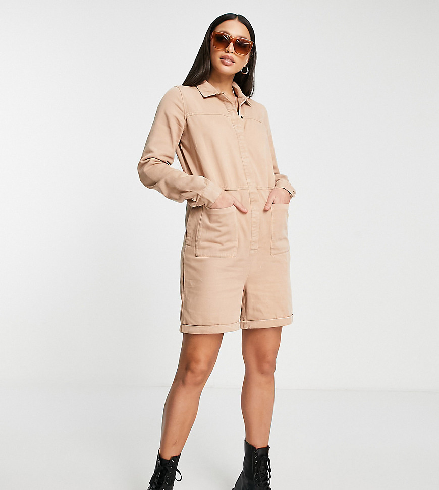 Noisy May Tall denim playsuit in beige-Neutral