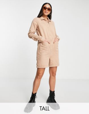 Noisy May Tall Denim Romper In Beige-neutral