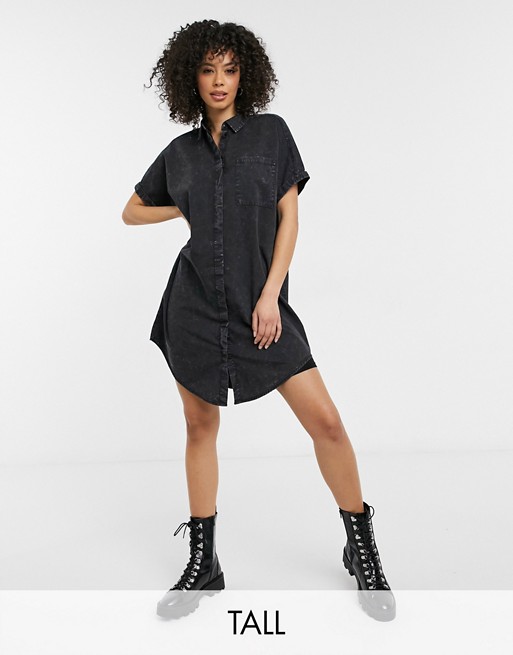 Noisy May Tall denim shirt dress in washed black