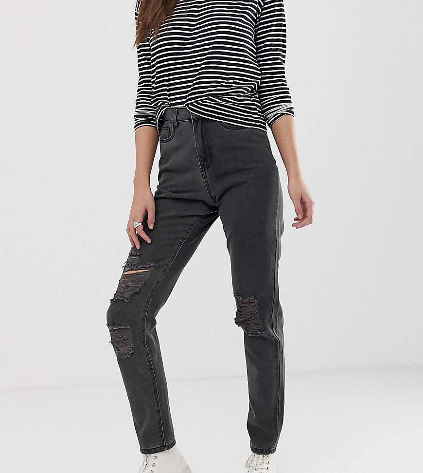 Noisy May Tall - Distressed mom jeans-Zwart