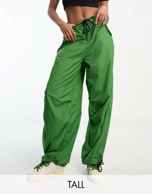 Noisy May Tall Drawstring Parachute Pants In Green