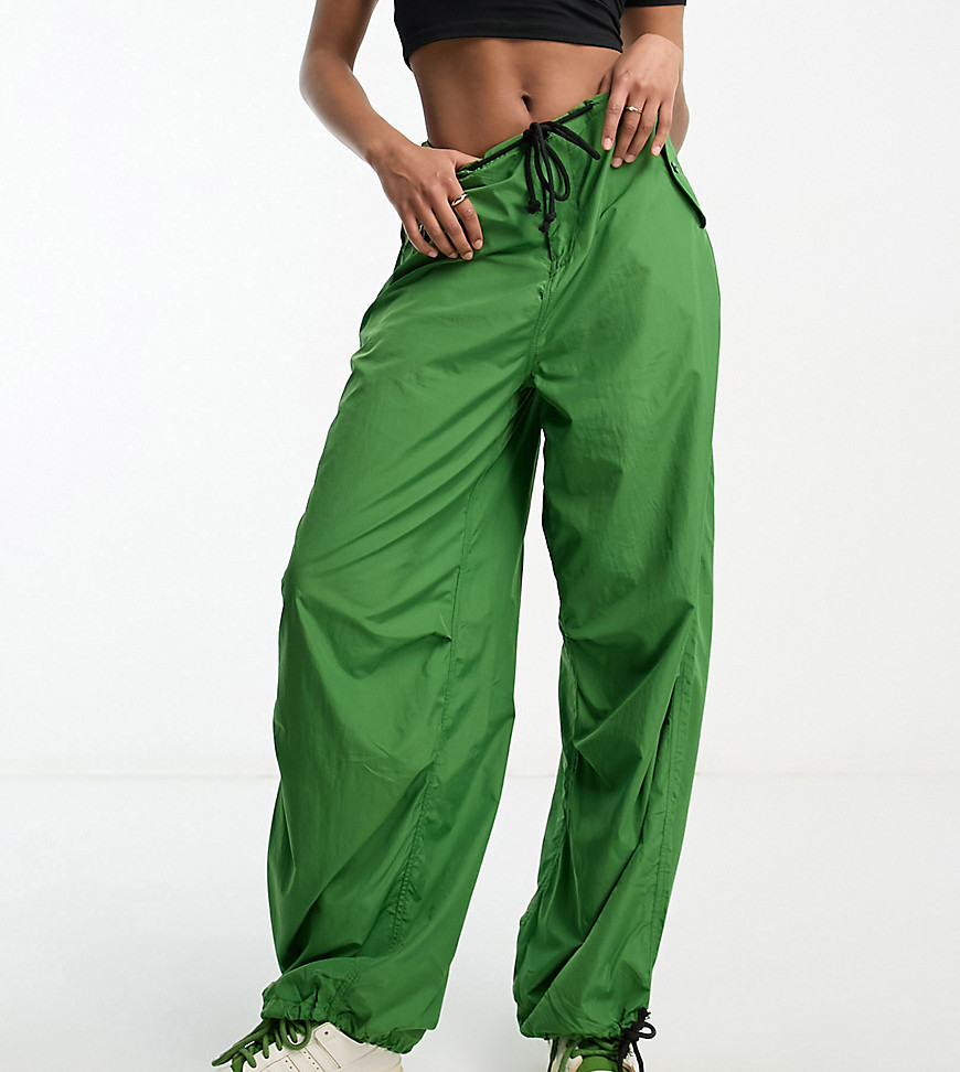 Noisy May Tall drawstring parachute trousers in green