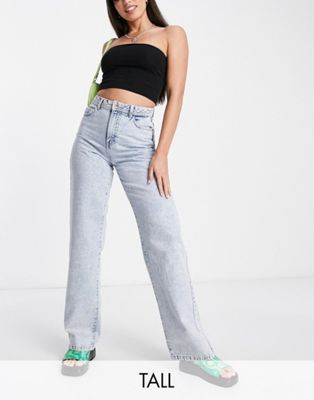 Noisy May Tall Drew high waisted wide leg jeans in light blue wash