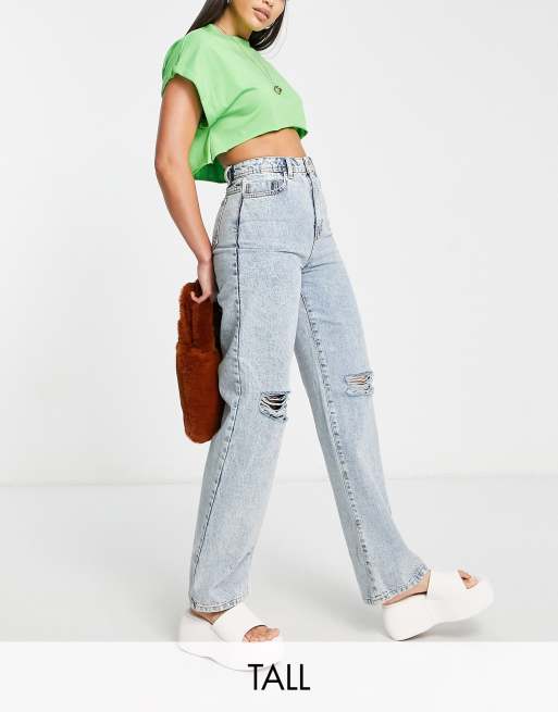 Noisy May Tall Drew ripped knee wide leg jeans in light blue ASOS
