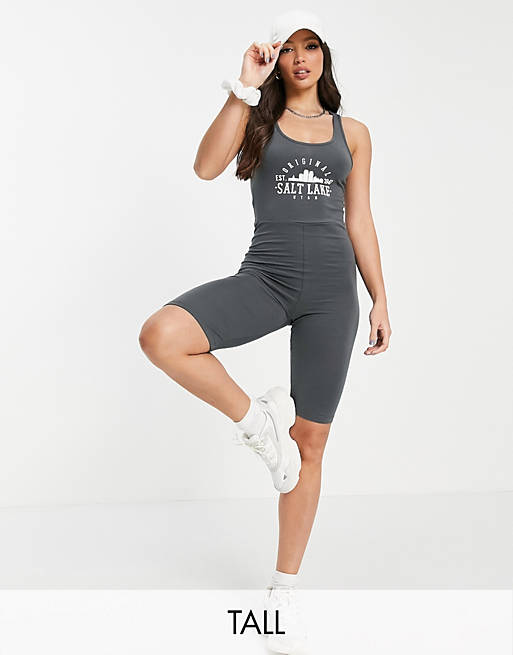Noisy May Tall exclusive collegiate unitard playsuit in charcoal
