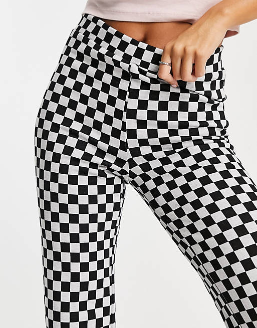 Trousers & Leggings Noisy May Tall exclusive flares in black checkerboard 